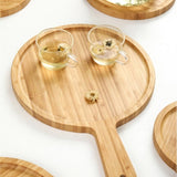 SOGA 2X 7 inch Blonde Round Premium Wooden Serving Tray Board Paddle with Handle Home Decor WODE502X2