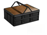 Black Collapsible Medium Handle Storage Box with Wooden Table Top - Car Trunk Organiser V888-ELOSUNG39952