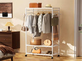 XXL Bamboo Clothes Rail Coat Rack with Wheels, Wooden Open Wardrobe Garment Organizer with Hanging V767-X8JJZ-WT