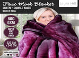 Laura Hill 800-GSM Mink Blanket Queen Size Double-Sided Soft Plush Bed Faux Throw Rug Purple MNKHV-MV