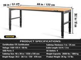 Adjustable Workbench, 1220 x 508 x 968 mm Garage Table with 719-968 mm Heights & 900 kg Load V952-LDSGZTSM4820V400PV3