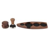 3pcs Coffee Tamper Holder Walnut Wood Rubber Stainless Steel Boat Shaped Distributor Rack Coffee V1294-YM0716-3118220168612
