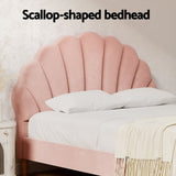 Artiss Bed Frame Double Size Scallop-Shape Bedhead Beds Base Pink Velvet Fabric BFRAME-G-ROSY-D-PK-ABC