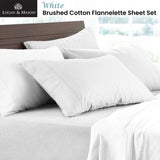 Logan and Mason Soft Brushed Cotton Flannelette Sheet Set White 40cm Wall King V442-LED-SHEETS-COTTONFLANNEL-WHITE-KI