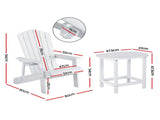 Gardeon Outdoor Table and Chairs HDPE Adirondack Beach Chair Sun Lounge Patio Furniture Garden White FF-BEACH-3HE-WH