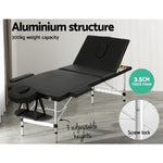 Zenses Massage Table 65cm Portable 3 Fold Aluminium Beauty Bed Black MT-ALUM-GA301-BK-65