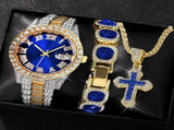 Men'S Watch Set Luxury Men'S Watch Artificial Gemstone Bracelet Cross Necklace - Red - Size 1 V1106-DSZ-XXX-NNN-RED-1