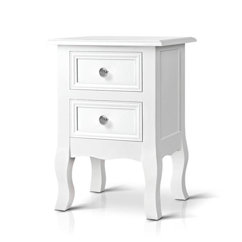 Artiss Bedside Table 2 Drawers - BISSET White DRESS-TAB-BS-WH