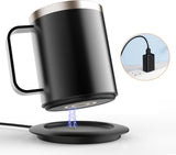 USB Heated Coffee Mug Warmer with Handle, Stainless Steel Coffee Cup with Lid for Milk, Tea and Hot V1237-ZY-924-353