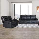 32 Seater Recliner Sofa In Faux Leather Lounge Couch in Black V43-SET-FAN-3+2-BL