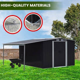 Wallaroo 10x8ft Zinc Steel Garden Shed with Open Storage - Black GSS-BSW-108O-BK