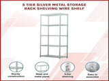 5 Tier Silver Metal Storage Rack Shelving Wire Shelf V63-837161