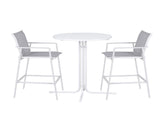 Gardeon 3PC Outdoor Bar Set Stools Dining Chairs Table Patio Furniture Bistro Set Steel White ODF-BARSET-3TEX-WH