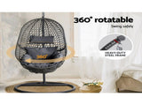 Gardeon Outdoor Egg Swing Chair Wicker Rattan Furniture Pod Stand Cushion Black HM-EGG-J-SELIPS-S-BK-AB