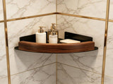 Solid Walnut Corner Shelf for Bathroom No Drilling - Triangular Shower Shelf Wall Mounted with V1366-AZ2-W-12922