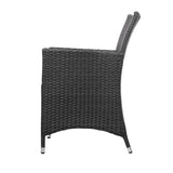 Gardeon 3PC Outdoor Bistro Set Patio Furniture Wicker Chairs Table Cushion All Black ODF-BISTRO-RATTAN-S-BK