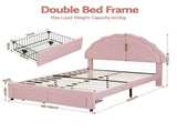 Artiss Double Bed Frame with 2 Storage Drawers Upholstered Velvet Platform Bed LED Headboard Pink BFRAME-G-GLOW-D-PK-AB
