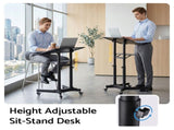 Artiss Mobile Lectern Stand, Adjustable Sit-to-Stand Presentation Podium w/ Wheels Black LPS-HY04-125-BK