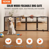 VEVOR Free Standing Dog Gate 32x96.5 inch Freestanding Pet Gate Foldable Brown V952-KZDMZCWMZSSMB53FTV0