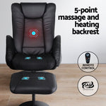 Artiss Recliner Chair Ottoman Heated Massage Black RECLINER-A14-PU-BK