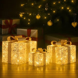 Christabelle Set of 3 Battery Operated Golden Christmas Gift Boxes Warm White LED Lights Indoor 112_MHA604