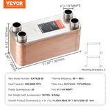 VEVOR 50 Plate Heat Exchanger 4*1-1/4" MNPT Ports 5"x 12" Brazed 316L St. Steel V952-QHBSHRQ512506DE54V0