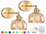 Battery Operated Wall Sconce Set of 2, Vintage Gold Amber Glass, Rechargeable LED, Remote V1263-JX-5780