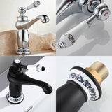 Antique Bronze Basin Faucet Porcelain Handle, Single Lever Deck-Mounted Mixer Tap, Vintage Style V1107-113-85547-SLR