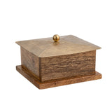 Handcrafted Square Mango Wood Box W Metal Pressed Lid 12cm V637-59086BOX