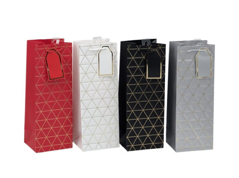 bulk 24 Foiled Triangles Bottle Gift Bag 4 Assort 12x36cm V637-WRP37217