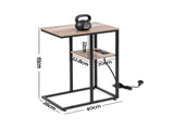 Artiss C-Shaped End Table Charging Station 2-Tier Side Coffee Table Bedside Wood FUR-U-COF-09-WD