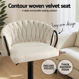 Artiss Bar Stool x4 Kitchen Dining Chair Counter Gaslift Woven Velvet Ivory BA-K-71096-BGX4