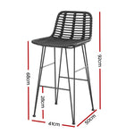 Gardeon 2 Piece Outdoor Bar Stools Wicker Dining Rattan Chair Black ODF-BA-TW-RATTAN-BK-X2