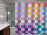 Grid Pattern Bath Accessories 4 Piece Set, Plaid Shower Curtain and Rug Set, Mildew Resistant Quick V1370-AZ4-18736