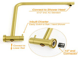 Brushed Gold Twin Shower Set 8" Round Head Single Mode Metal Handheld Sliding Rail Arm Mixer Valve V1233-S4902ABGSS019CBGKSR108GKC1292BG
