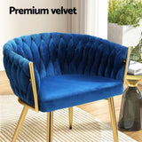 1 Set of 2 Artiss Dining Chairs Velvet Weaving Armchair Blue UPHO-C-DIN-01-VEL-BLX2