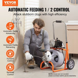 Drain Cleaner Machine 100FT x 3/8 Inch, Auto Feed Sewer Snake Drain Auger on Wheels, Portable Drain V952-ZDJJKLSGDSTJXUXC0V3
