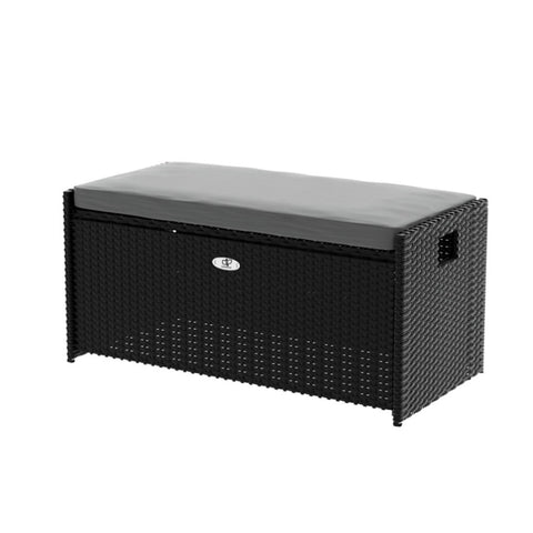 Gardeon Outdoor Storage Bench Box Wicker Garden Sheds Tools Cushion Patio Furniture Black ODF-OSB-RAT-BK