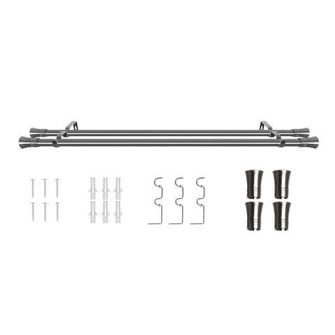 Marlow Silver Double Curtain Rod Steel Pole Pommel Set Extendable Adjustable CD1019-SL_NZ