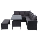 Gardeon Outdoor Dining Set Sofa Lounge Setting Chairs Table Bench Black Cover ODF-SDBOSS-1BENCH-BK-COVER