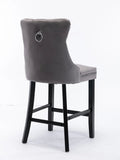 2X Velvet Bar Stools with Studs Trim Wooden Legs Tufted Dining Chairs Kitchen V226-SW1802GY