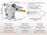 Pressure Washer Pump, 19 mm Shaft Horizontal, 3400 PSI, 2.5GPM, Replacement Power Washer Pumps Kit, V952-HZXPBHZ34INCHU81SV0