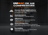 Unimac 100L 2.6kW Industrial Air Compressor, 370L/min 116PSI, Brushless Motor, Long Service Life, V219-TOLACMUM10VA