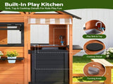 Keezi Kids Pretend Kitchen Wooden Cubby House Outdoor Playhouse Side Bench PLAY-WOOD-HOUSE-LW-AB