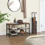 Shoe Rack with 2 Mesh Shelves, Rustic Brown and Black V178-11505