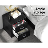 Artiss Bedside Table 2 Drawers Side Table Leather - CADEN Black BFRAME-E-BSIDE-BK