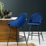 Artiss 2x Bar Stools Velvet Swivel Metal Legs Blue BA-K-9969-BLX2