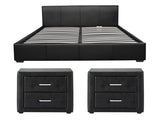Artiss Gas Lift Queen Bed Frame and 2 Bedside Table Set Leather Black BFRAME-SET-NINO-BSIDEX2-BK
