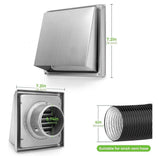 4 Inch Dryer Vent Cover Outdoor Walls, Stainless Steel External Extractor Wall Vent Cushioned V1192-AZ-W-28549