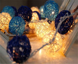1 Set of Blue n White 5cm Rattan Cane 50 Ball Battery Powered LONG 5m String Lights Christmas Gift V382-BLUWHITERATTBALLBATT50
